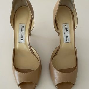 Jimmy Choo Beige Leather Dorsay Pumps